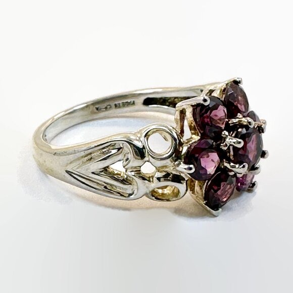 Garnet Ring, Flower, Rhodolite Garnet, Sterling Silver, Designer,Michelle Albala - Picture 5 of 6